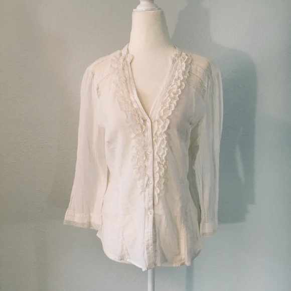 white button down ruffle blouse
